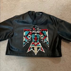 KTZ shirt Faux leather embroidered with stones